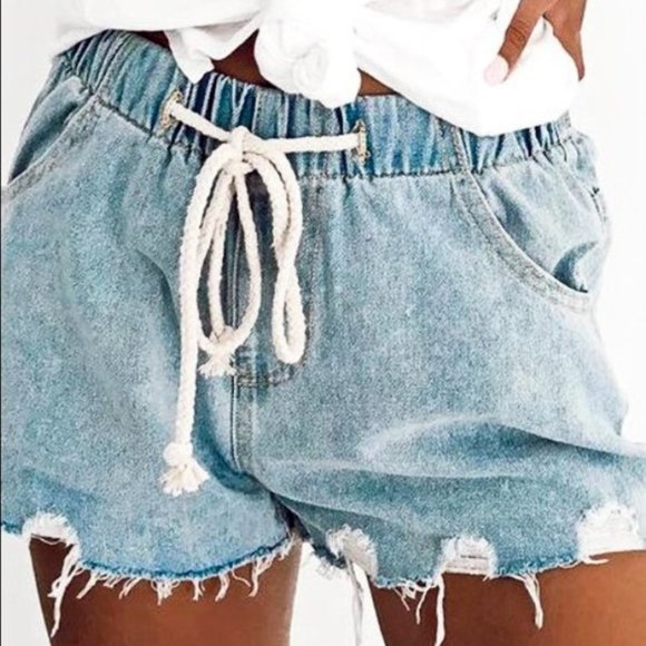 MAZIK Pants - LAST ONE* Draw String light wash distressed Shorts